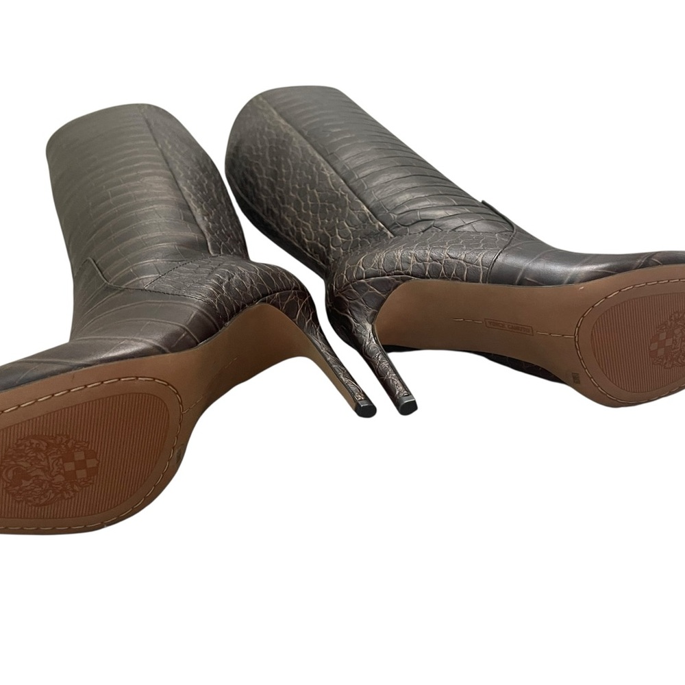 Vince Camuto Brown Croc-Pattern Tall Boots - Picture 6 of 7